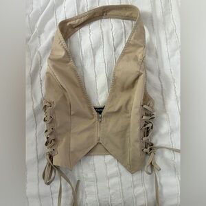 PrettyLittleThing Beige Zip-Up Top